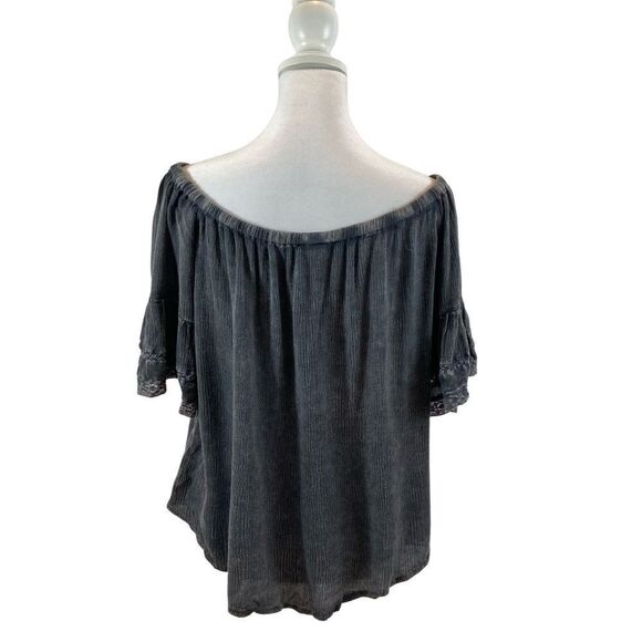 Paper Crane Black Grey Mineral Wash Boho Peasant Blouse Size Small - Picture 5 of 11